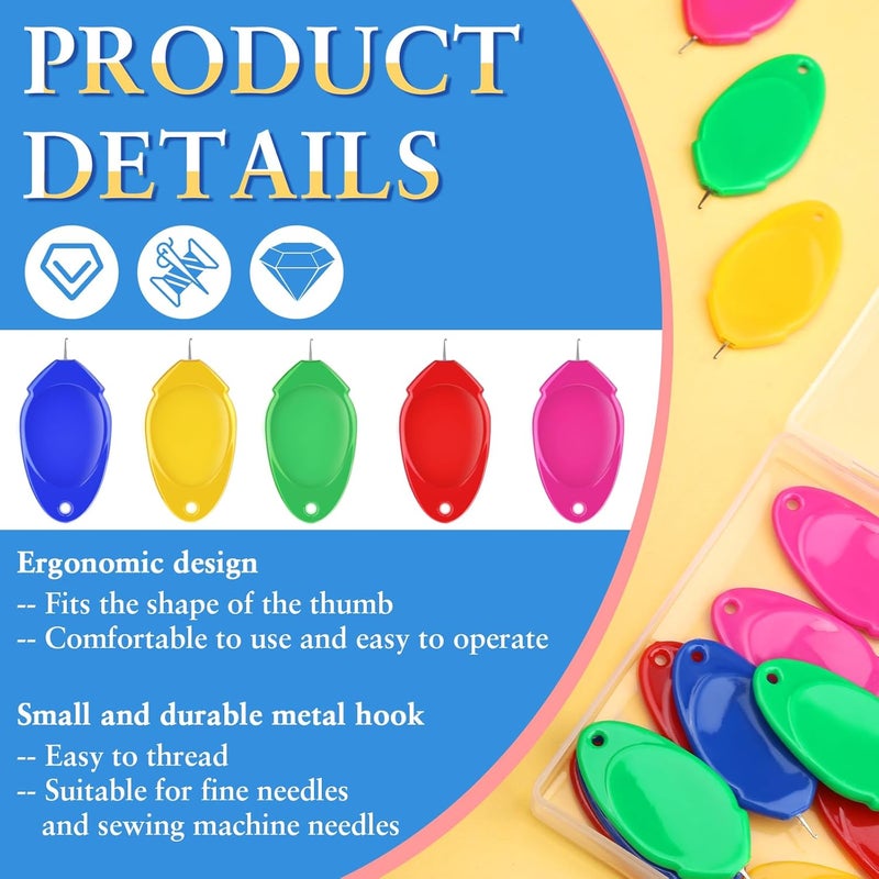 Fedmut 35PCS Needle Threaders for Hand Sewing, Sewing Machine Needle Threader Simple Thumb Shape with Clear Box for Craft Work, Sewing Machine, Embroidery Floss and Cross-Stitch - 5 Colors - Image 4